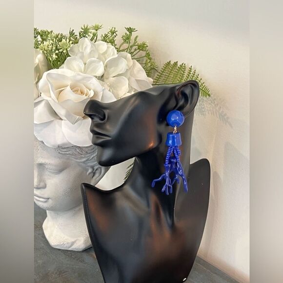 Bold Blue Coral-Inspired Dangle Earrings - Picture 5 of 6